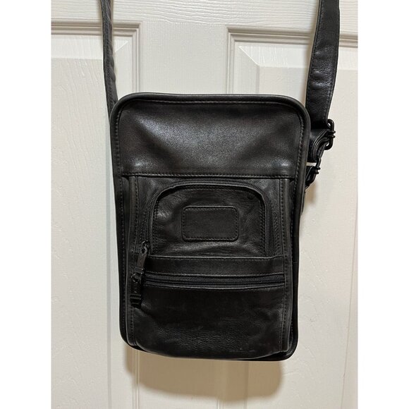 Tumi Vintage Black Genuine Leather Unisex Euro Travel Shoulder / Crossbody Bag